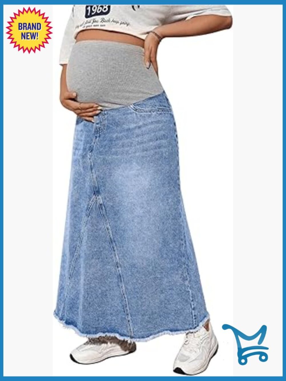 Maternity Denim Long Maxi Skirt High Waist Soft Casual Jean Skirt